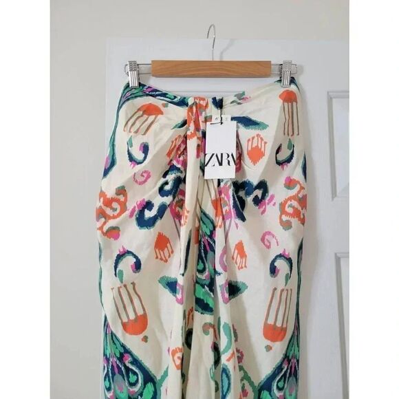 New Zara LINEN BLEND KNOTTED PARE SKIRT,Size XS,Color Ecru - Picture 6 of 12